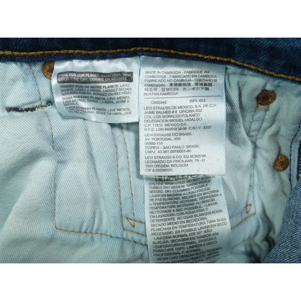 Levis 513 Mens Jeans 34 x 32 Blue Denim Slim Fit Straight Leg Mid Rise Stretch